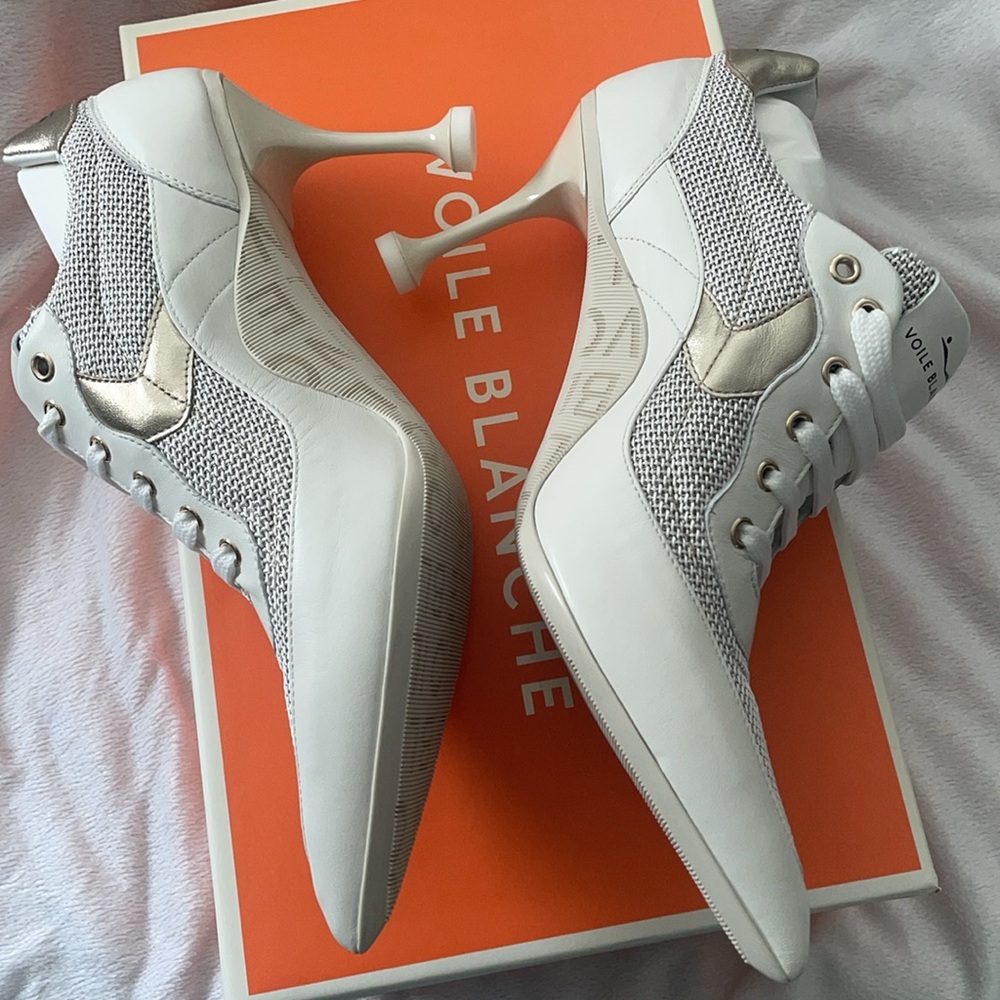 NWT VOILE BLANCHE COSMO SPORT Sneakers With Heel in White-Platinum - Picture 13 of 16